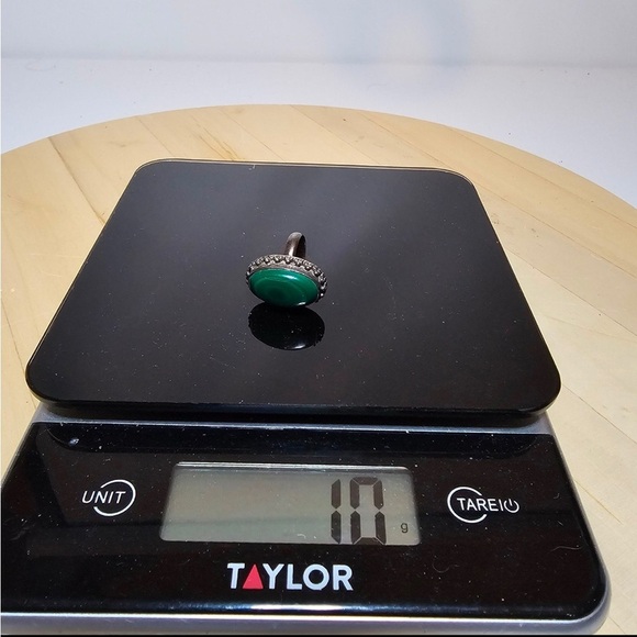 Vintage Sterling Silver 925 Oval Malachite Stone Ring Size 5.5-6 Weighs 10 Grams - Picture 10 of 10